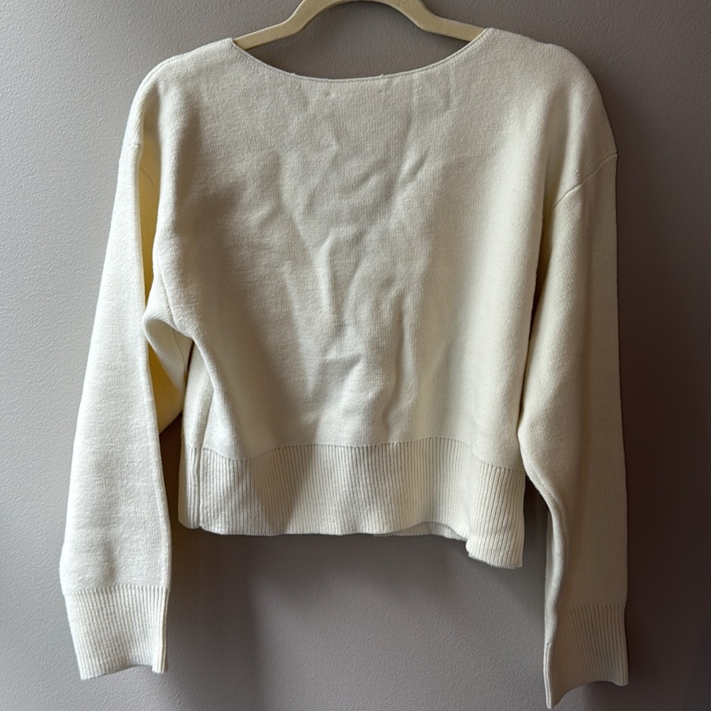 ASTR the Label - Cream V-Neck Sweater with Silver Rhinestone Bow - Picture 2 of 4